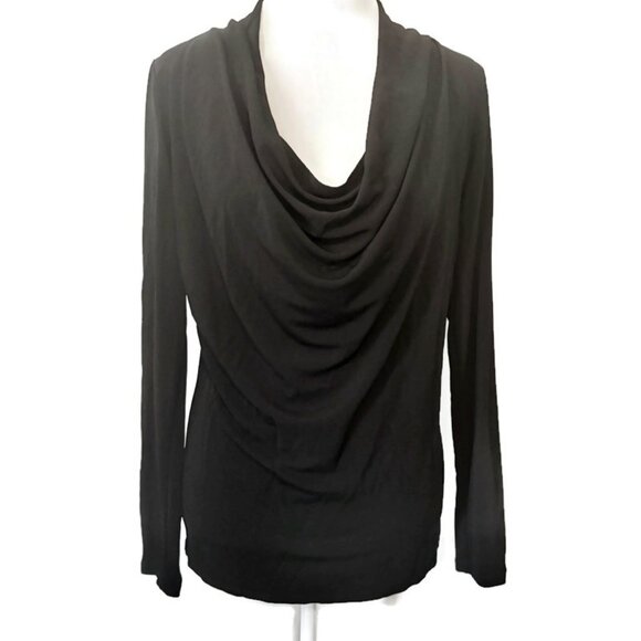 THEORY Black Draped Cowl Top Stretch Knit Long Sleeve Size L - Picture 1 of 8